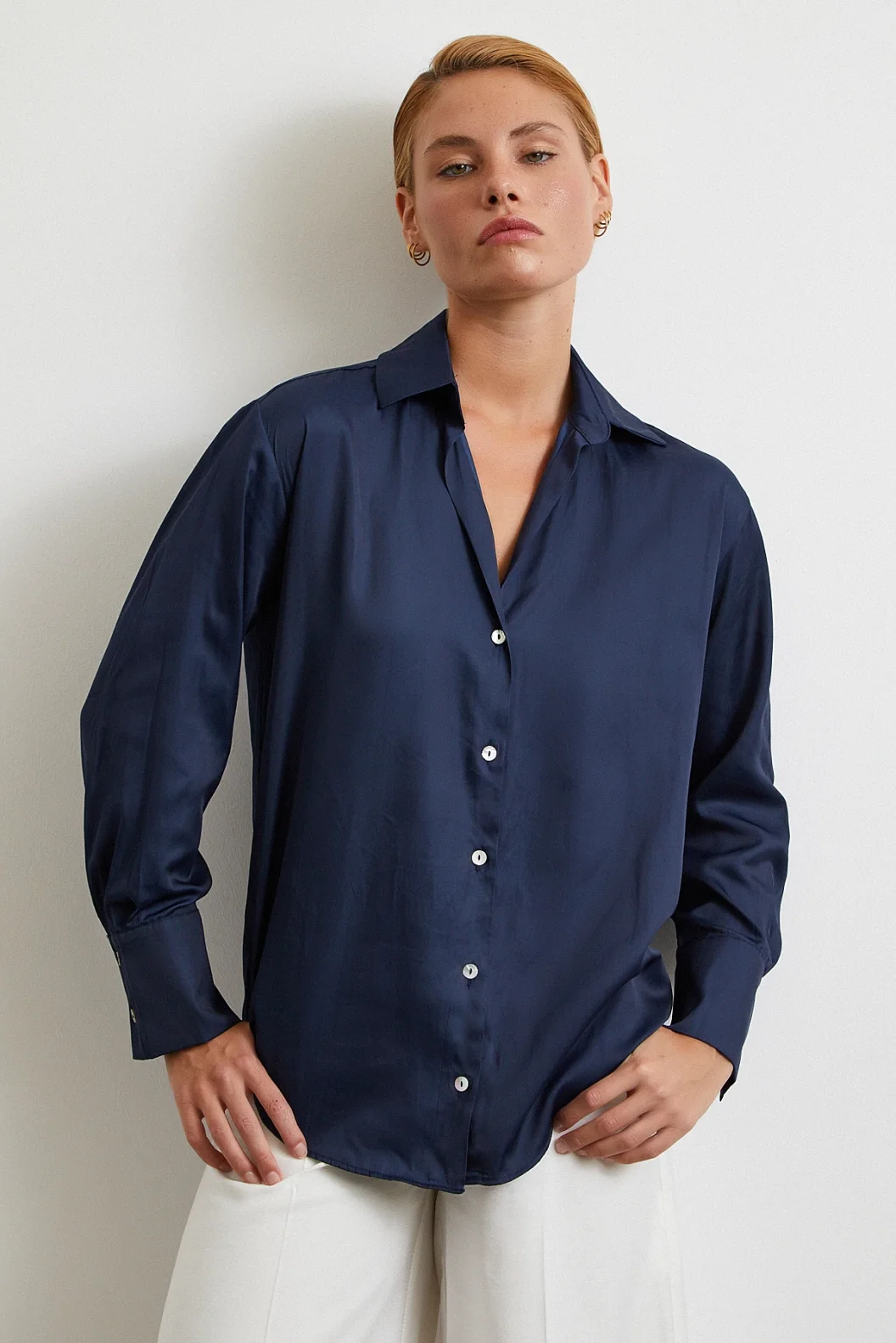 Diagonal Desen Gömlek Lacivert