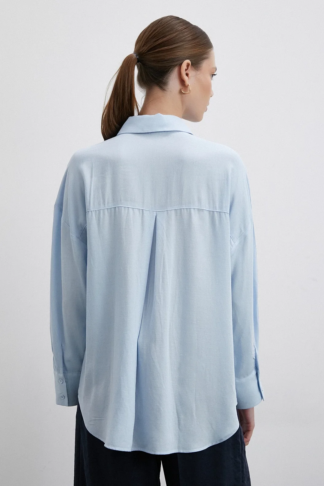 Keten Görünümlüı Linen Prunes Gömlek Mavi