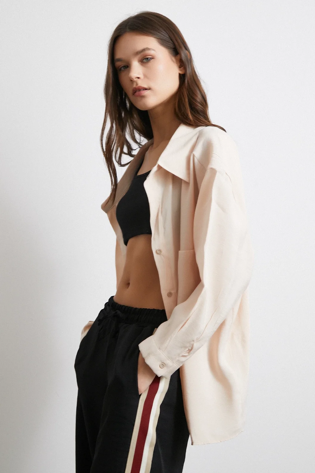 Elastischer Doppellinienhose Schwarz