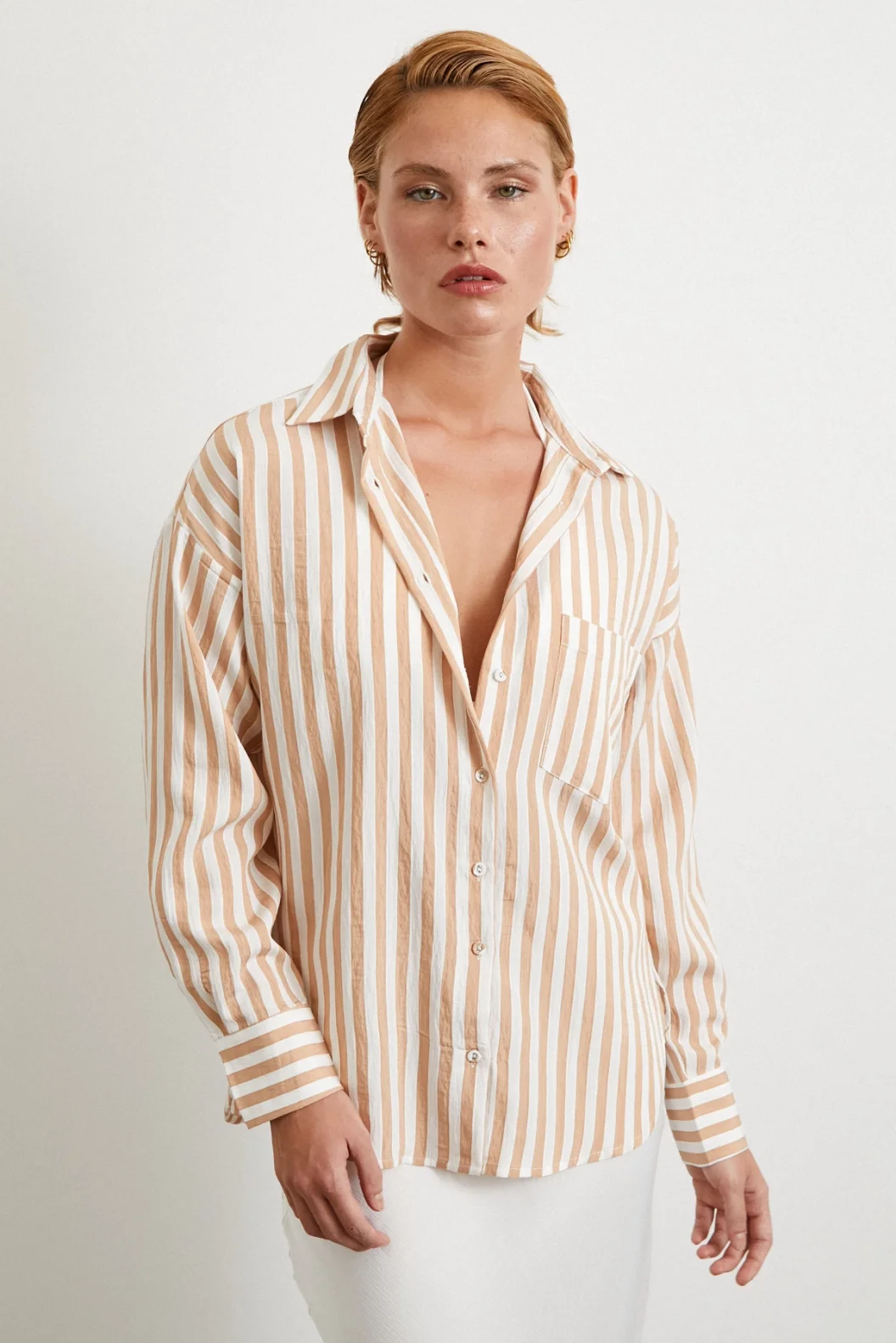 Multi Striped Pocket Shirt Camel