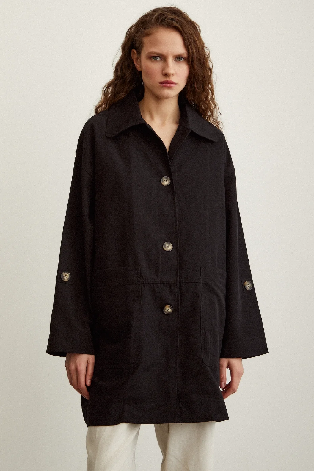 Torba Pocket Trench Coat Black