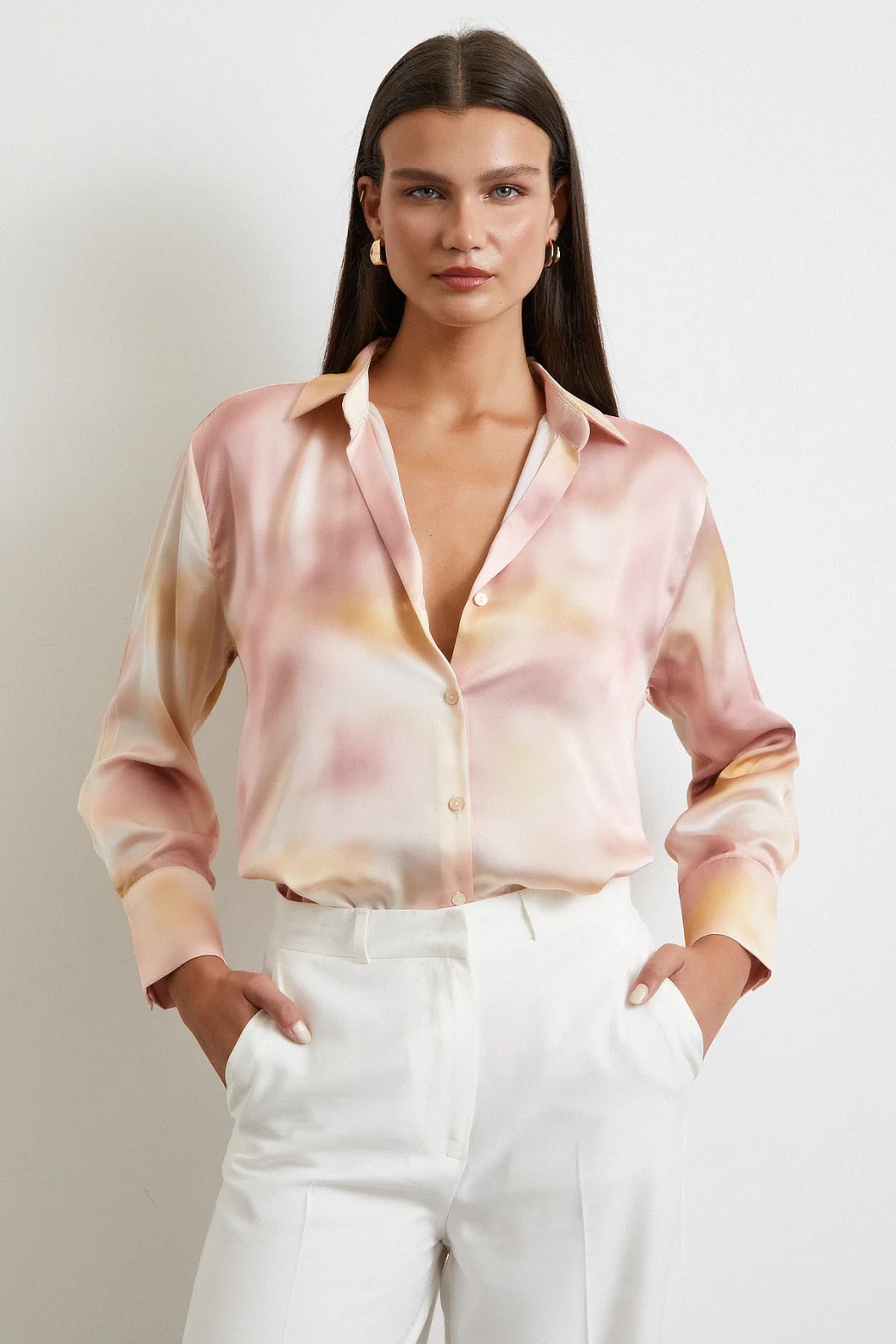 زيبق مخطط بلوزة الحرير الوردي