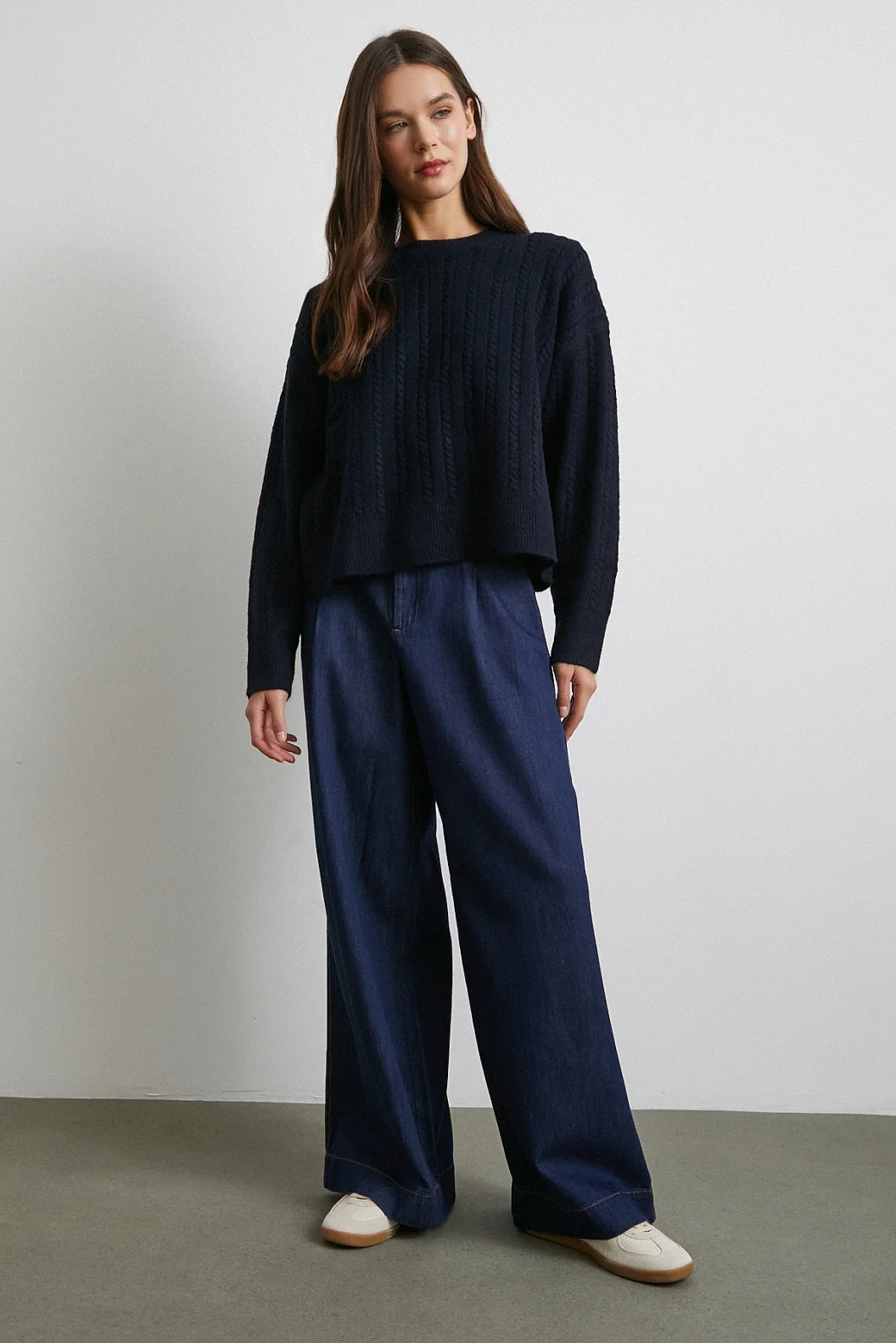 Yüksek Bel Geniş Paça Jean Lacivert