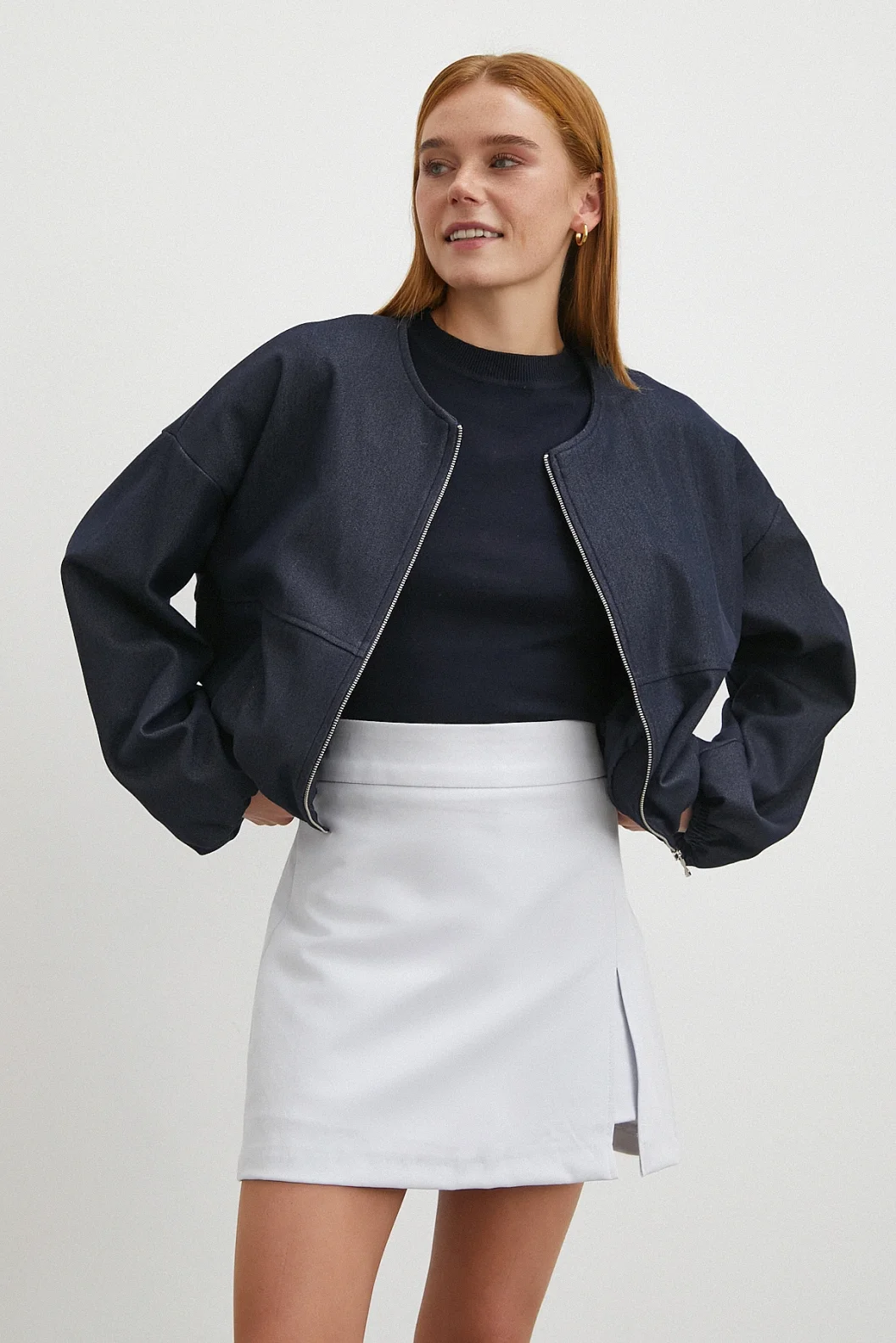 Yırtmaçlı Şort Etek Mavi