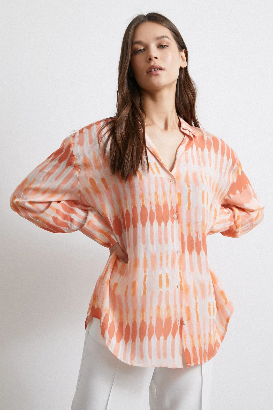 V Neck Viscose Moroccan Shirt Orange