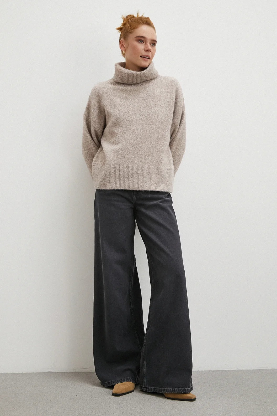 Yüksek Bel Geniş Paça Jean Siyah