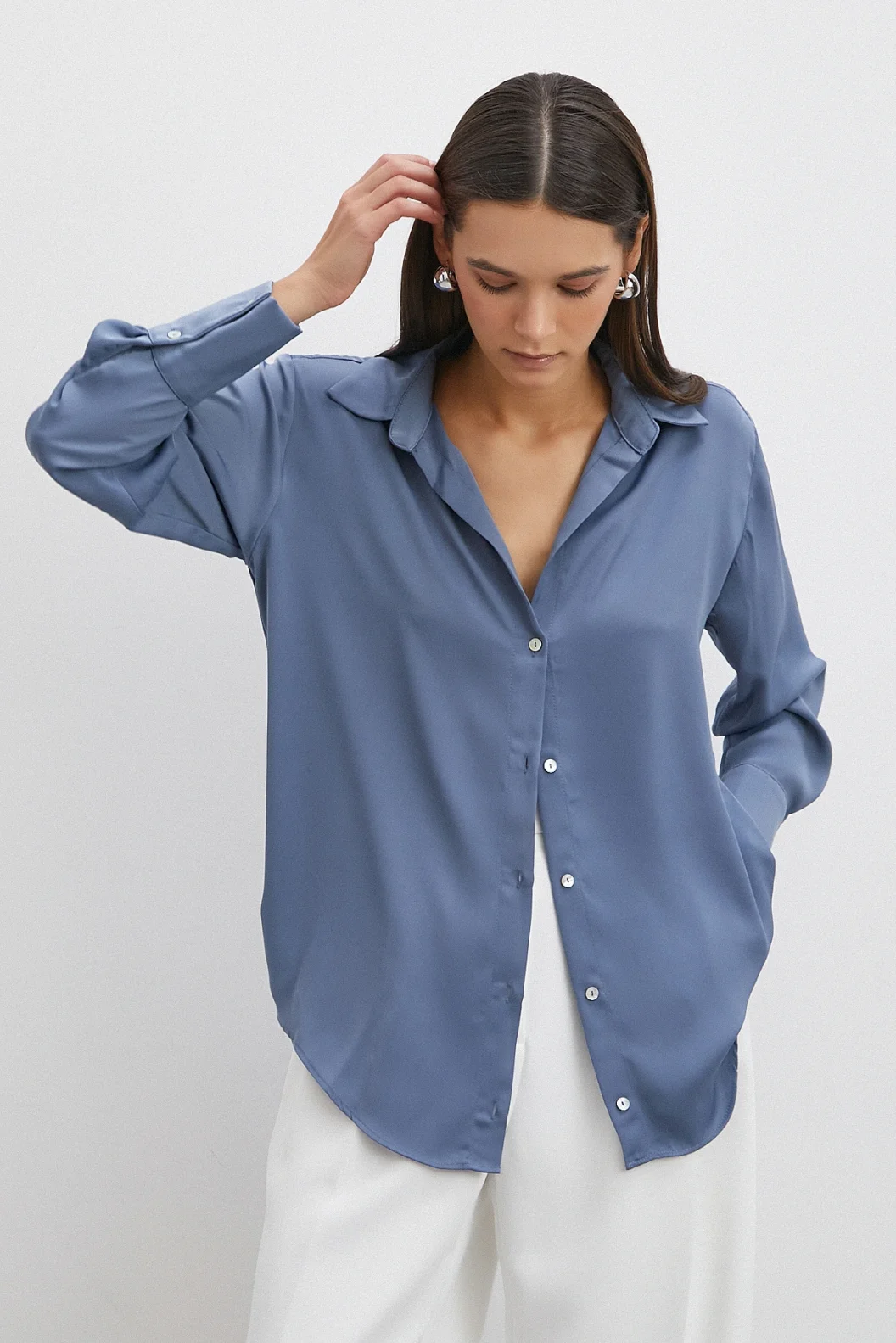 Basic Saten Gömlek İndigo
