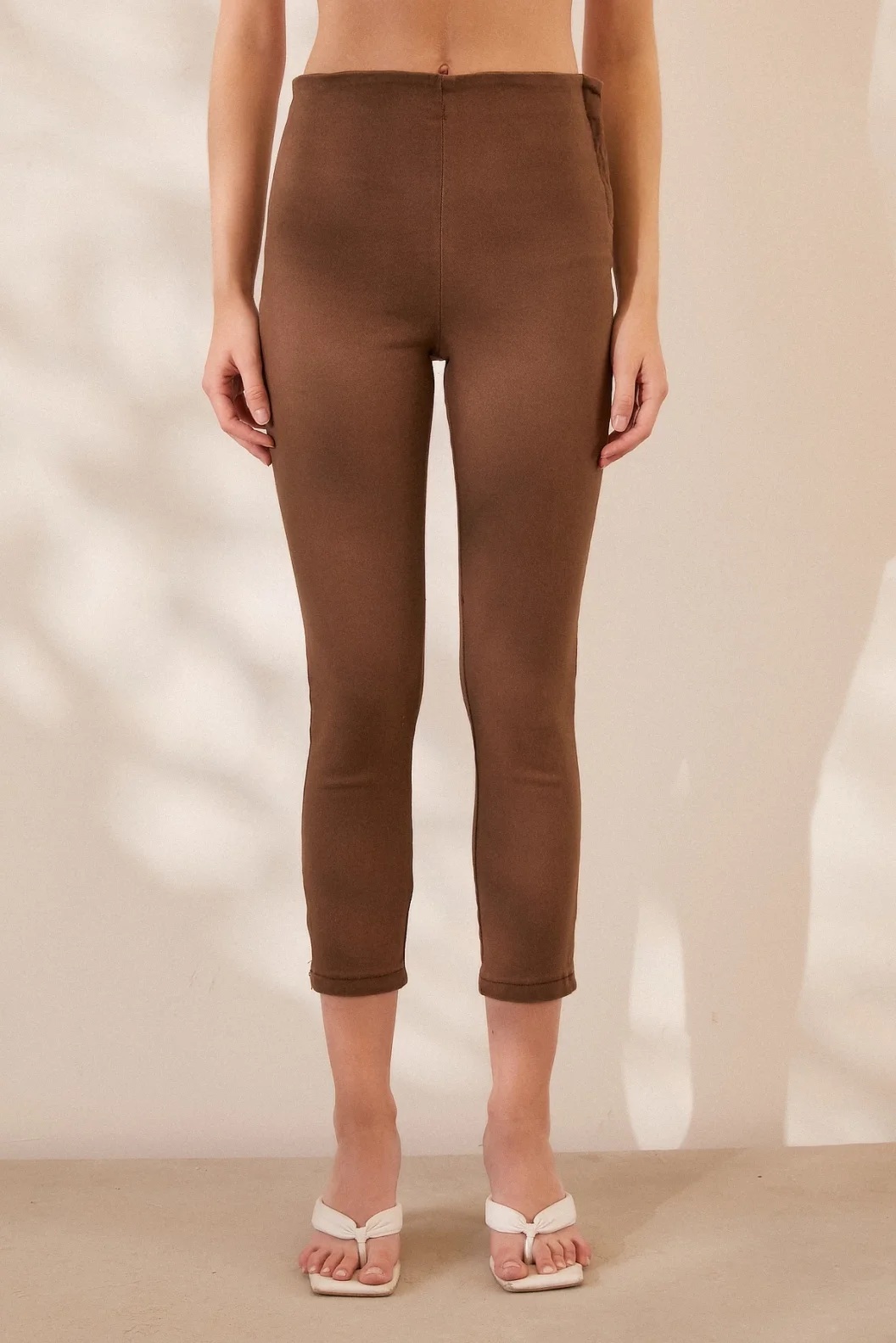 Leggings Hose mit Reißverschluss Braun