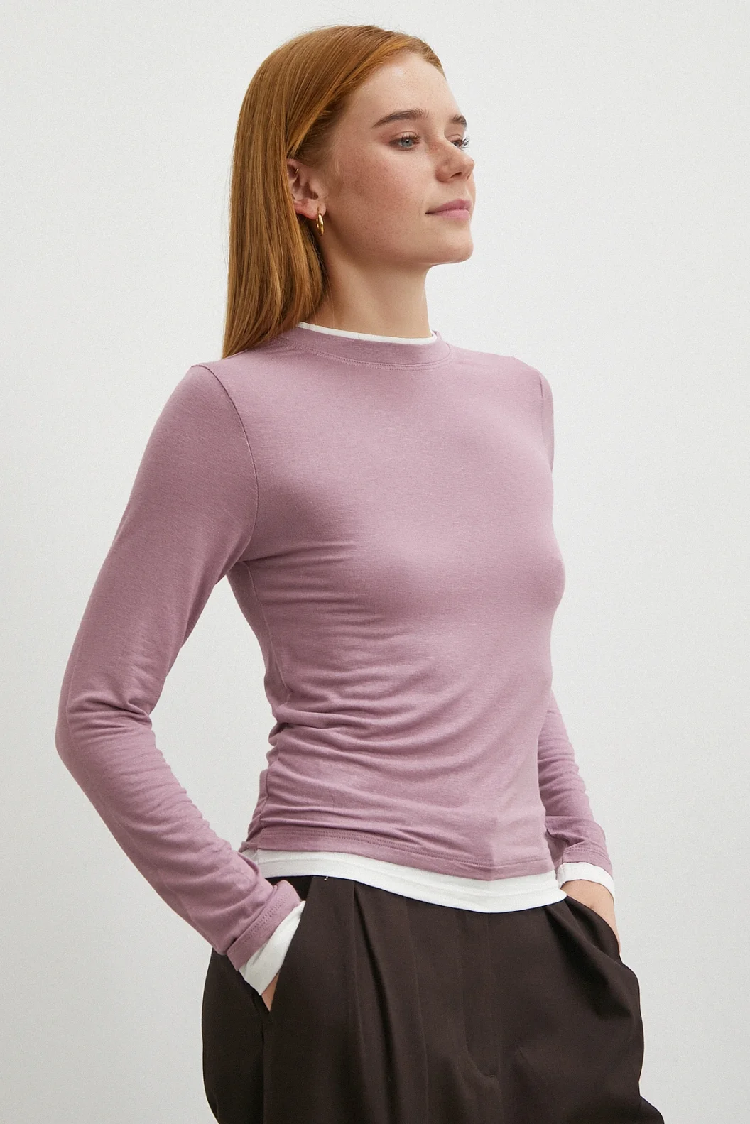 Garnili Bisiklet Yaka Bluz Lila