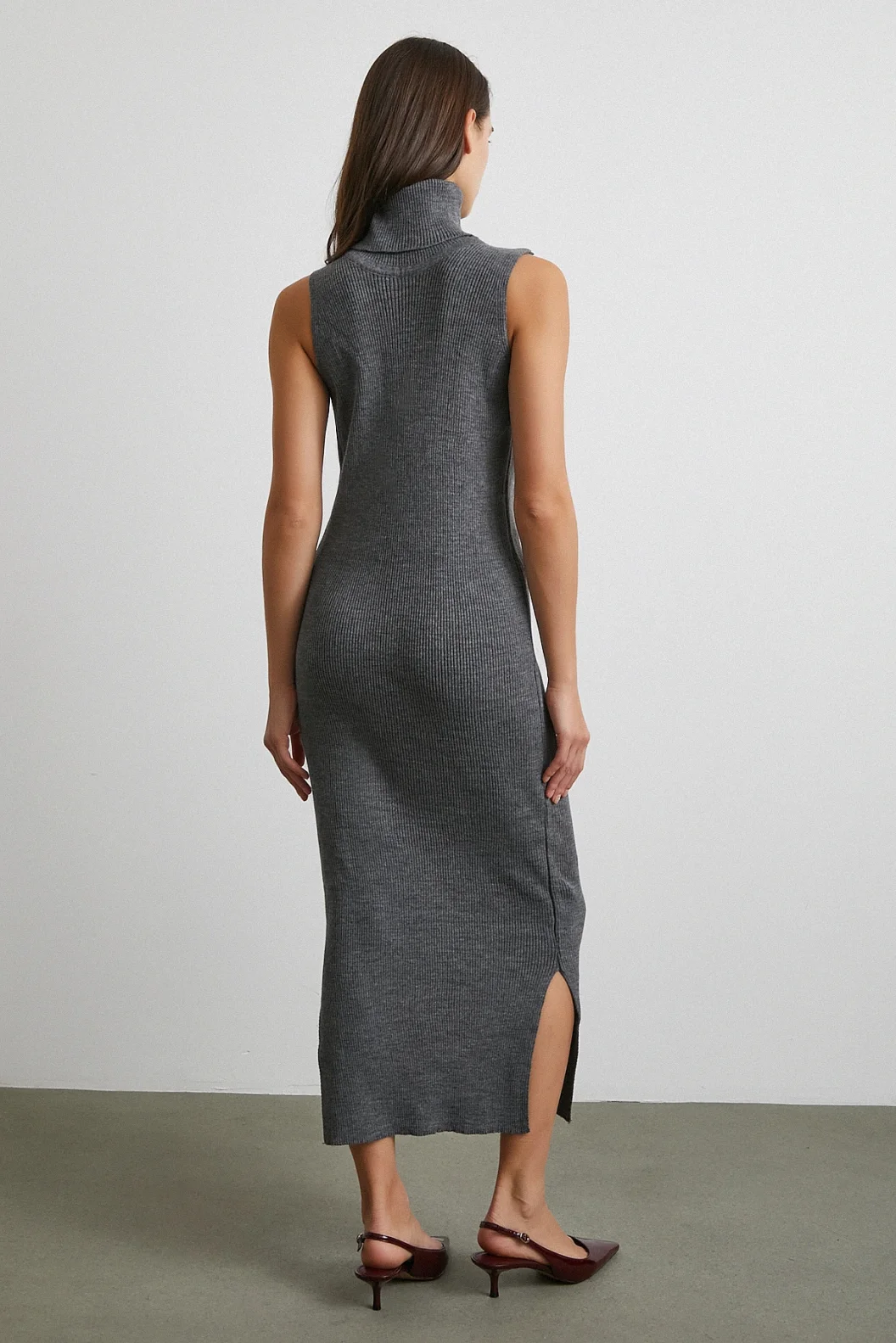 Uzun Elbiseli Hırka Triko Takım Gri