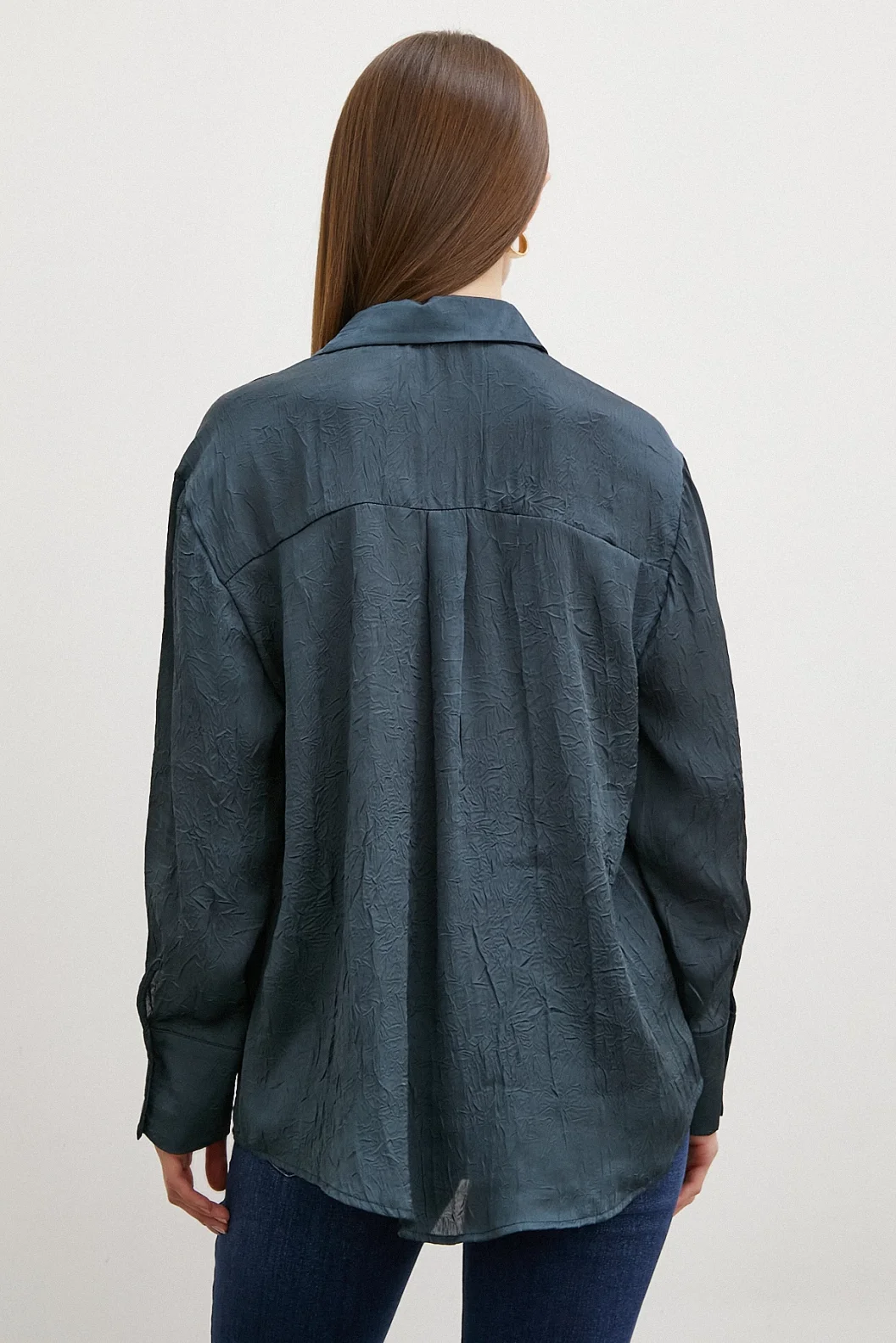 Crinkled Satin Shirt Petrol