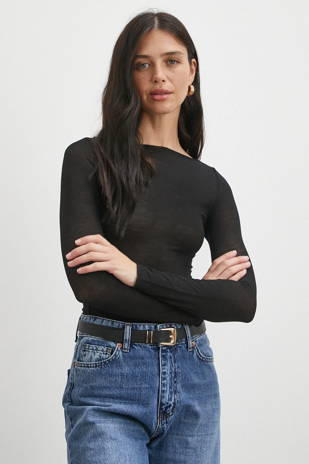 Açık Yaka Bluz Siyah