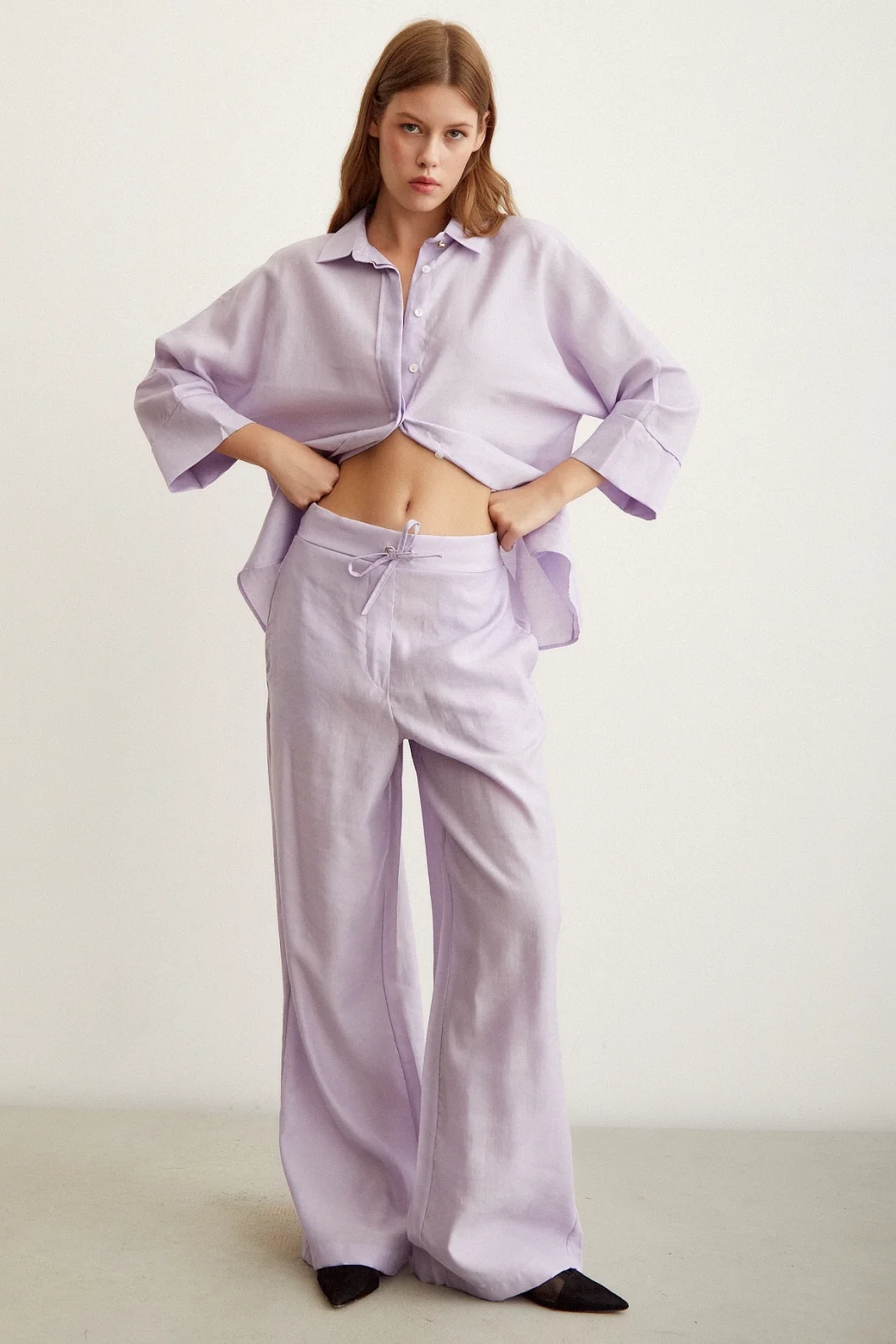 Bat Sleeve Linen Shirt Lilac