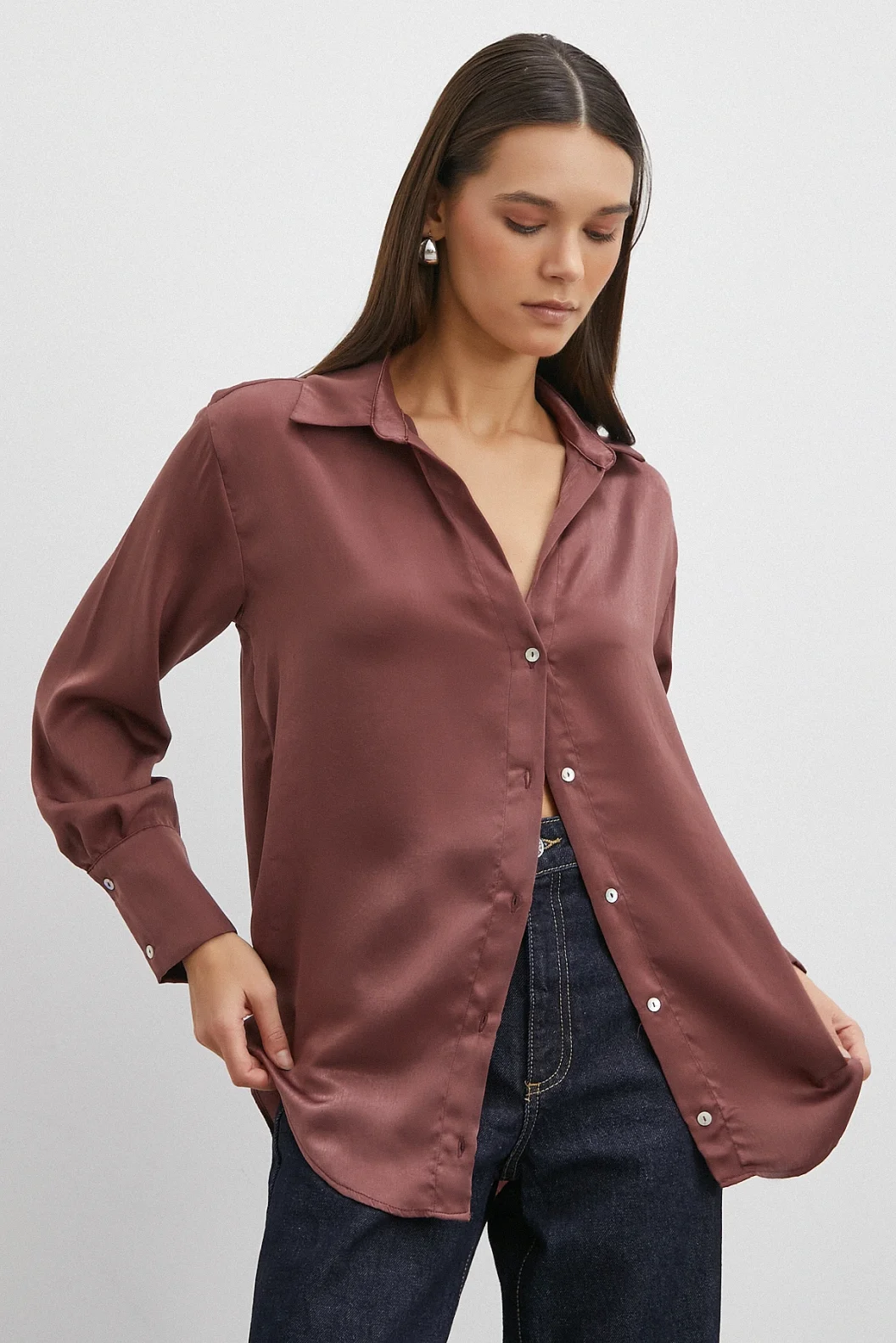 Chanel Saten Gömlek Mürdüm