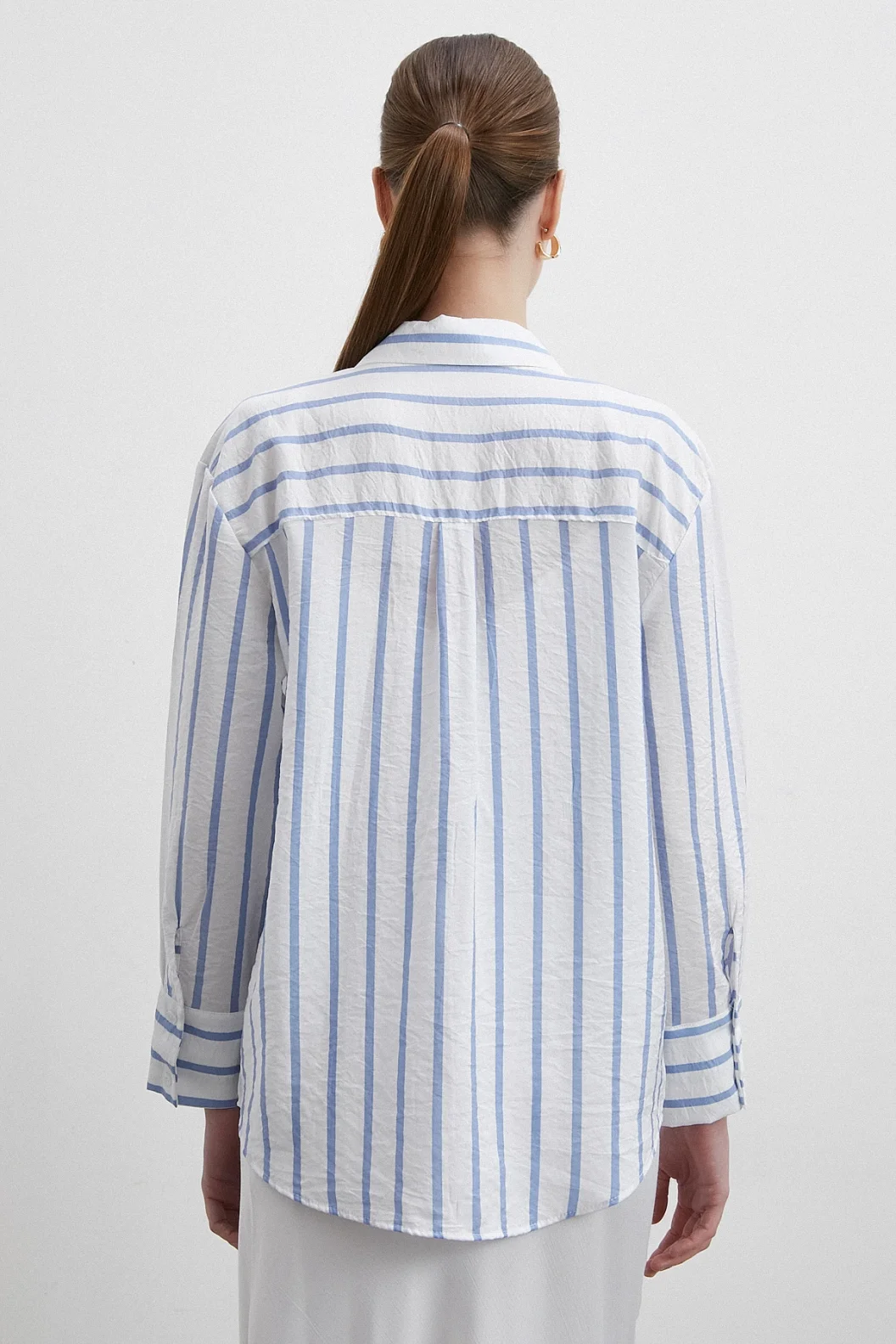 V-Neck Striped Modal Shirt Blue
