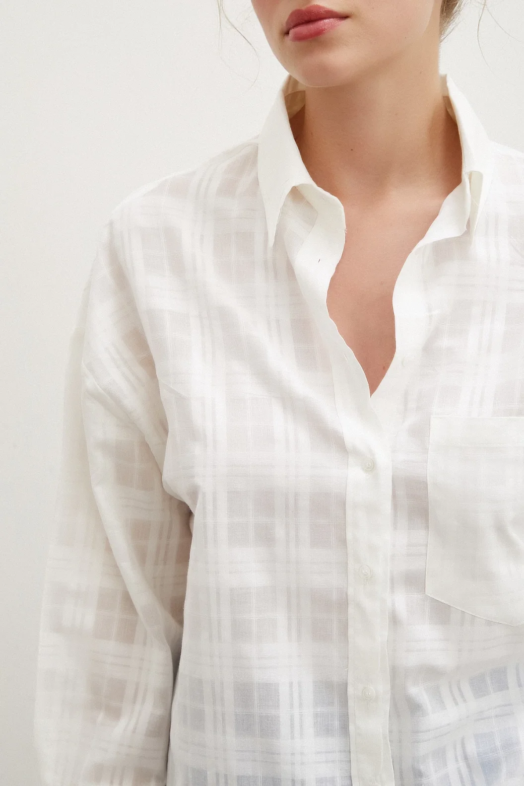 Kariertes Popeline-Hemd Weiß