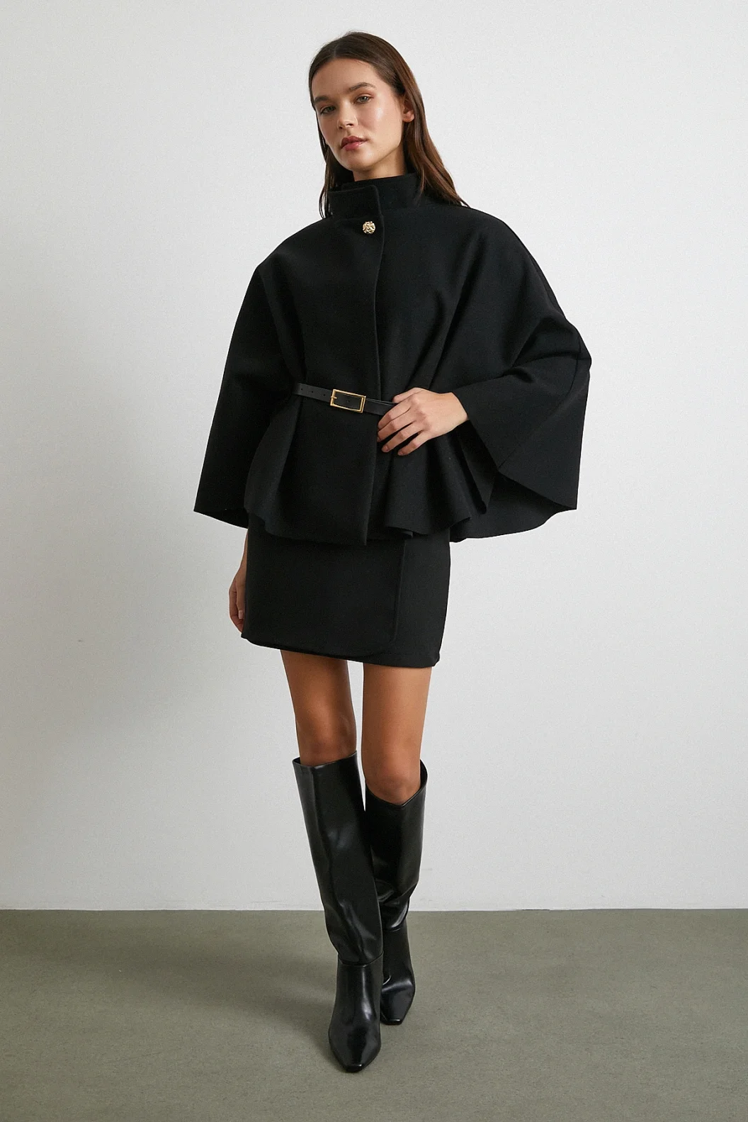 Kemerli Kaşe Panço Siyah