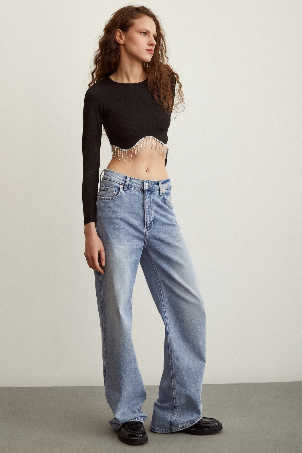 Bright Stoned Crop Top Black