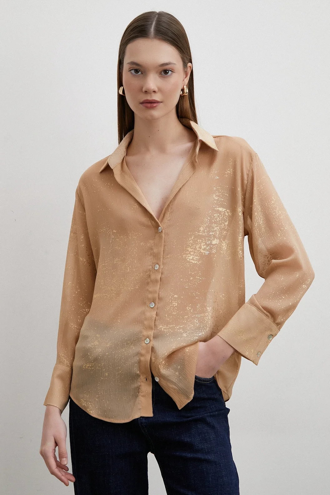 Sequined V-Neck Shirt Gold