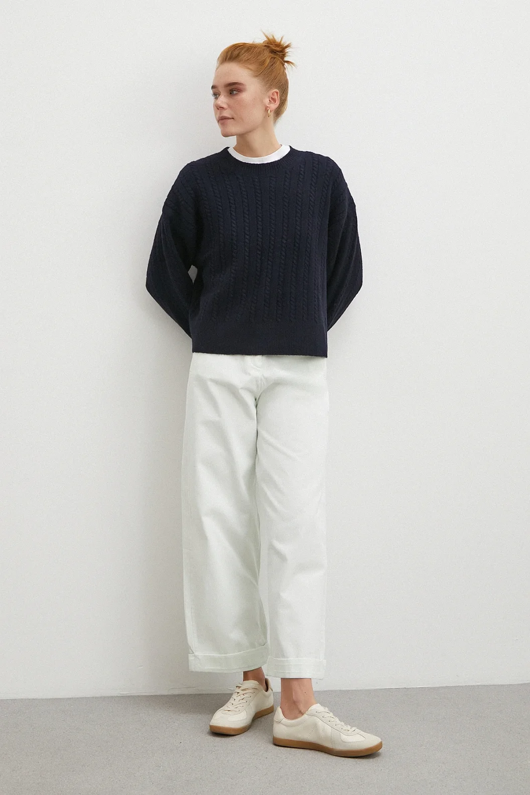 Paçası Katlamalı Gabardin Pantolon Taş