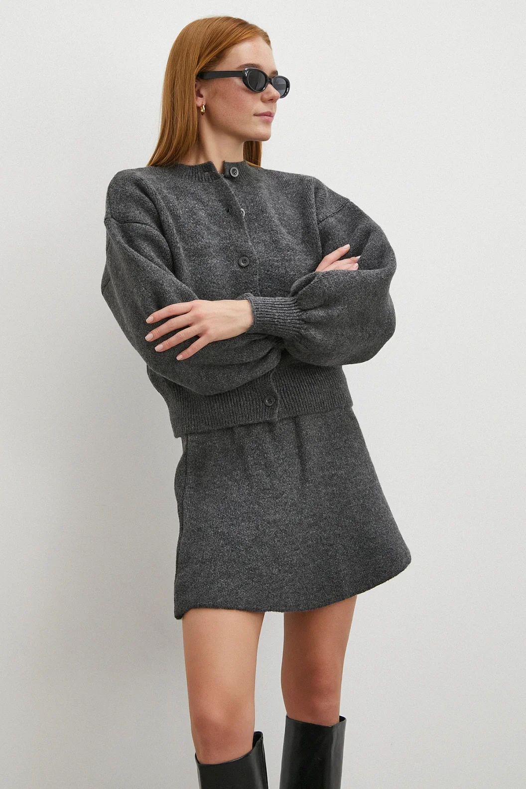 Hırka Etek Triko Takım Antirasit