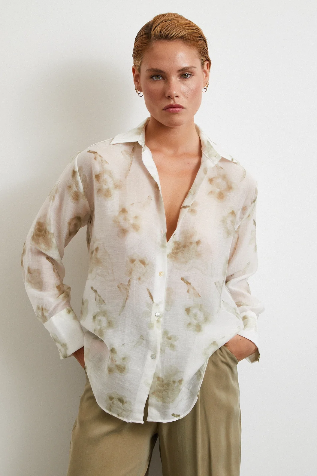 قميص تول بنقشة الأورجانزا الأخضر