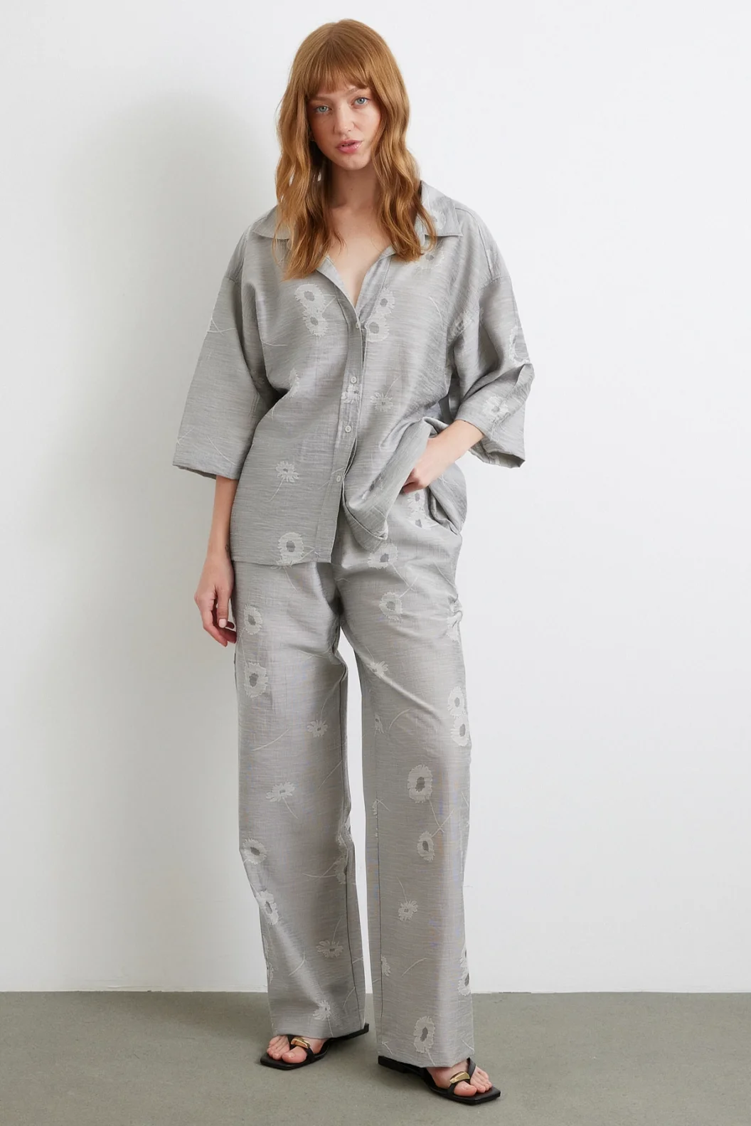 Fakir Kol Oversize Gömlek Gri