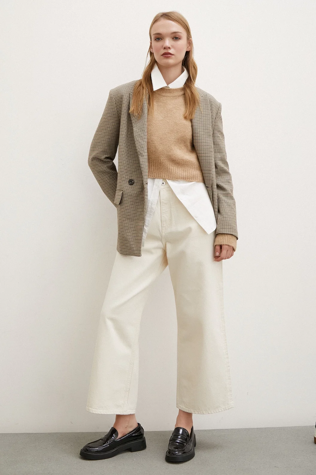 High Waist Wide Leg Mom Jeans Ecru