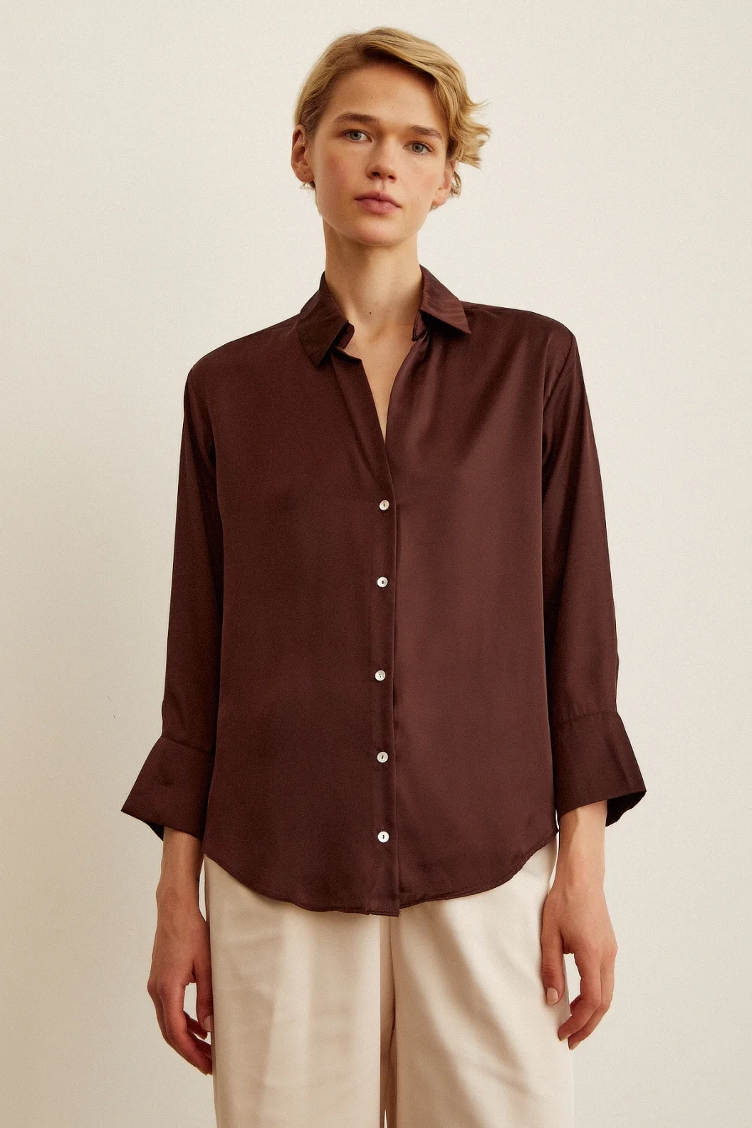 Basic Saten Shirt Brown