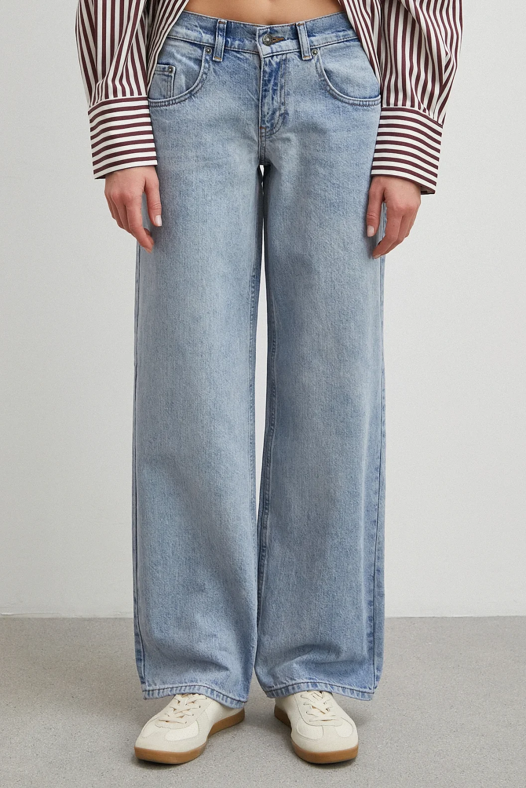 Düşük Bel Wide Leg Jean Mavi