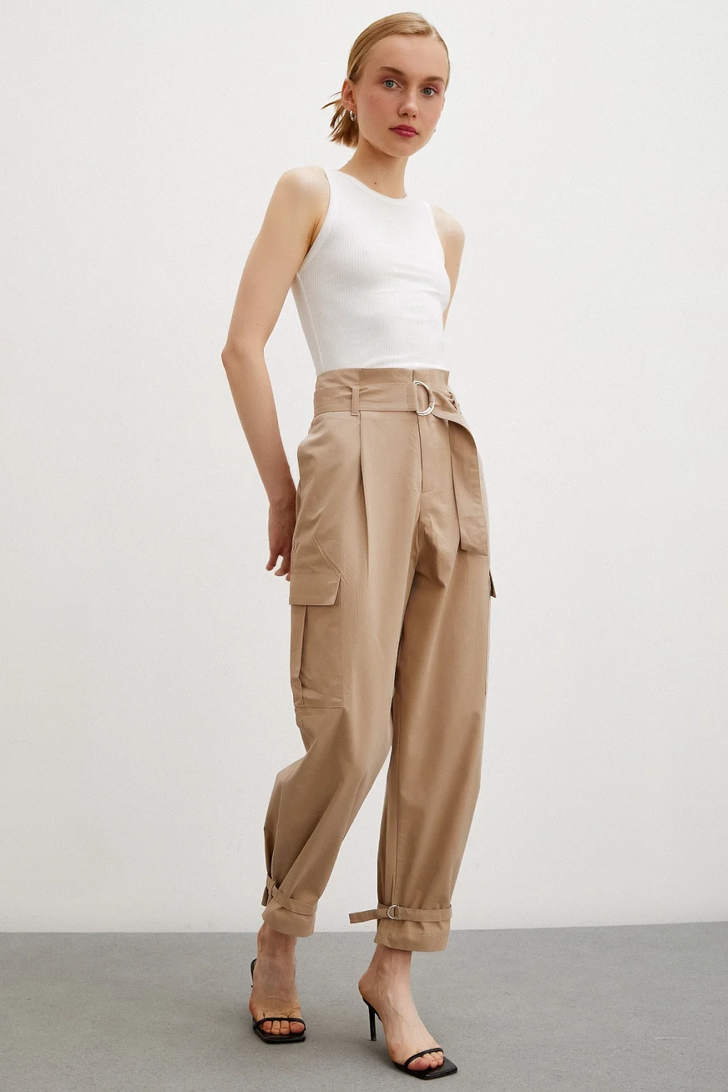 Khaki Cargo Pants with Elastic Waist