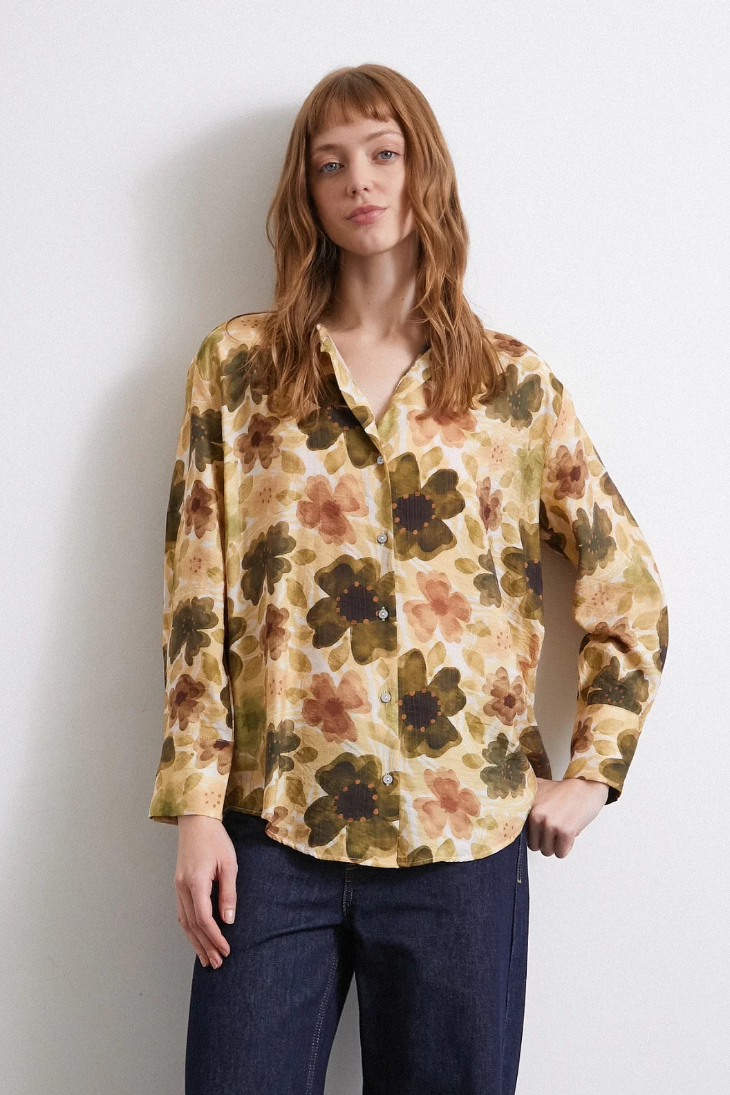 Floral Voile Shirt Khaki