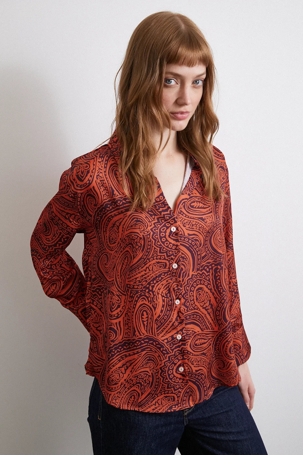 Bedruckte Waffel Satinbluse Orange