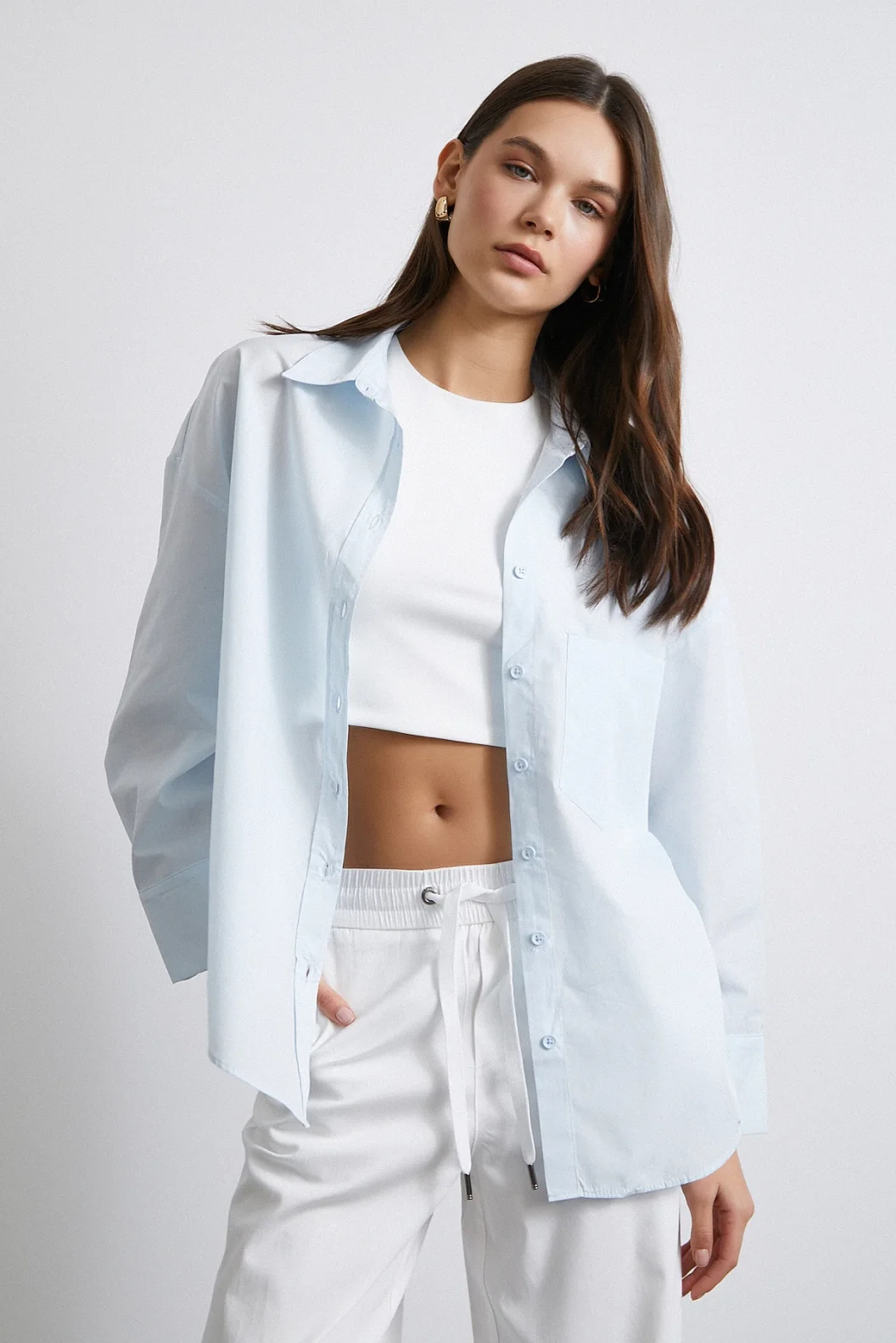 Oversize Baumwollhemd Hellblau