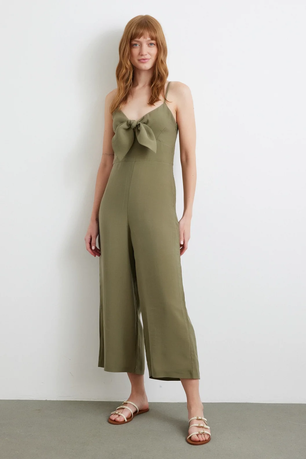Bow Strap Jumpsuit Khaki