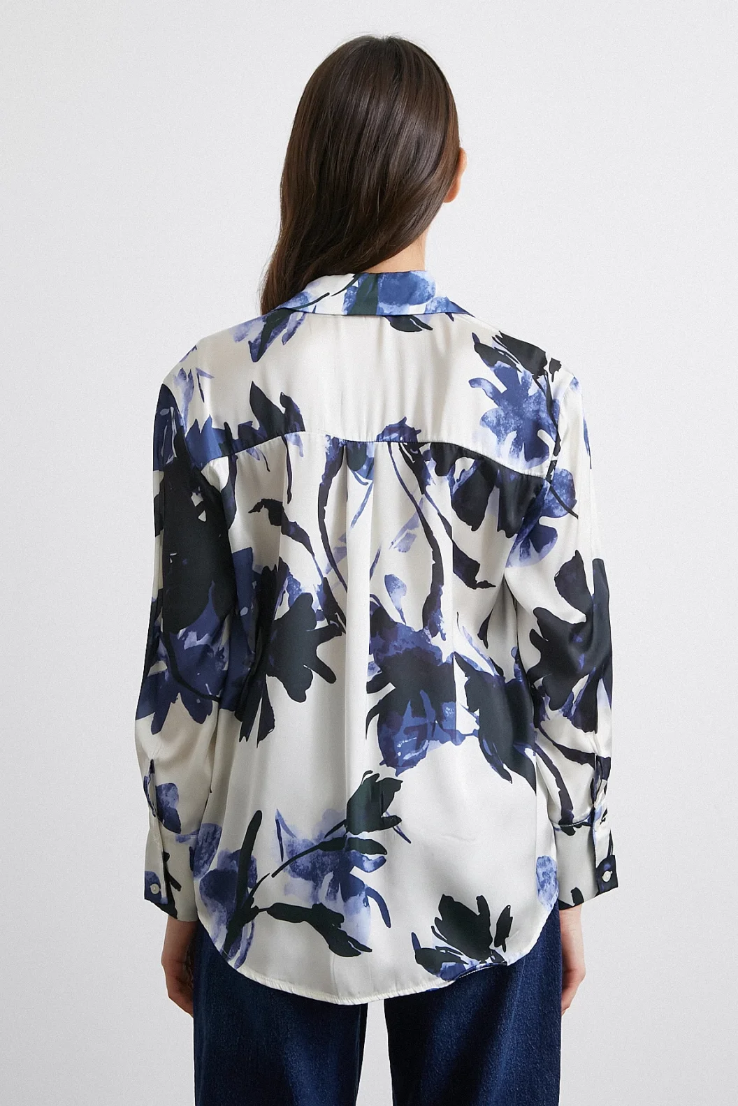 Saten Yüzeyli Desenli Gömlek Lacivert