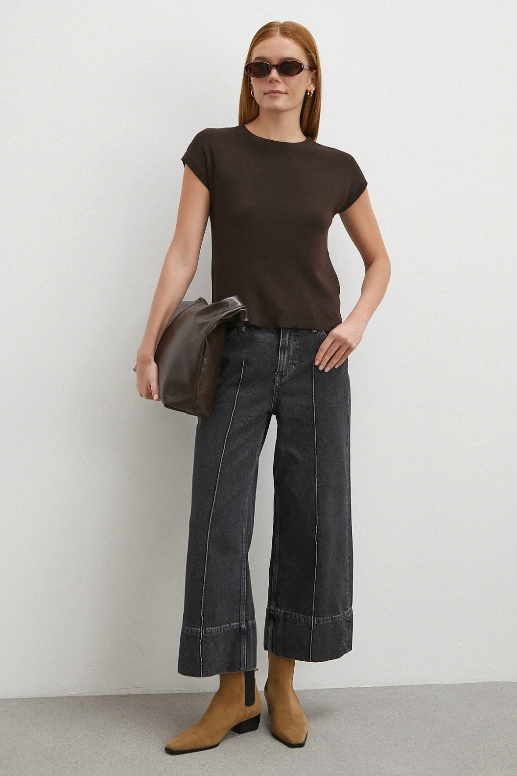 Yüksek Bel Paça Detaylı Jean Füme