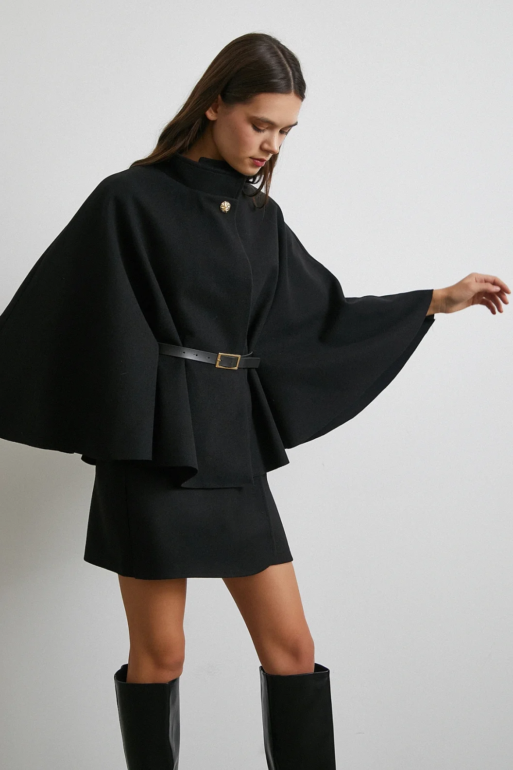 Kemerli Kaşe Panço Siyah