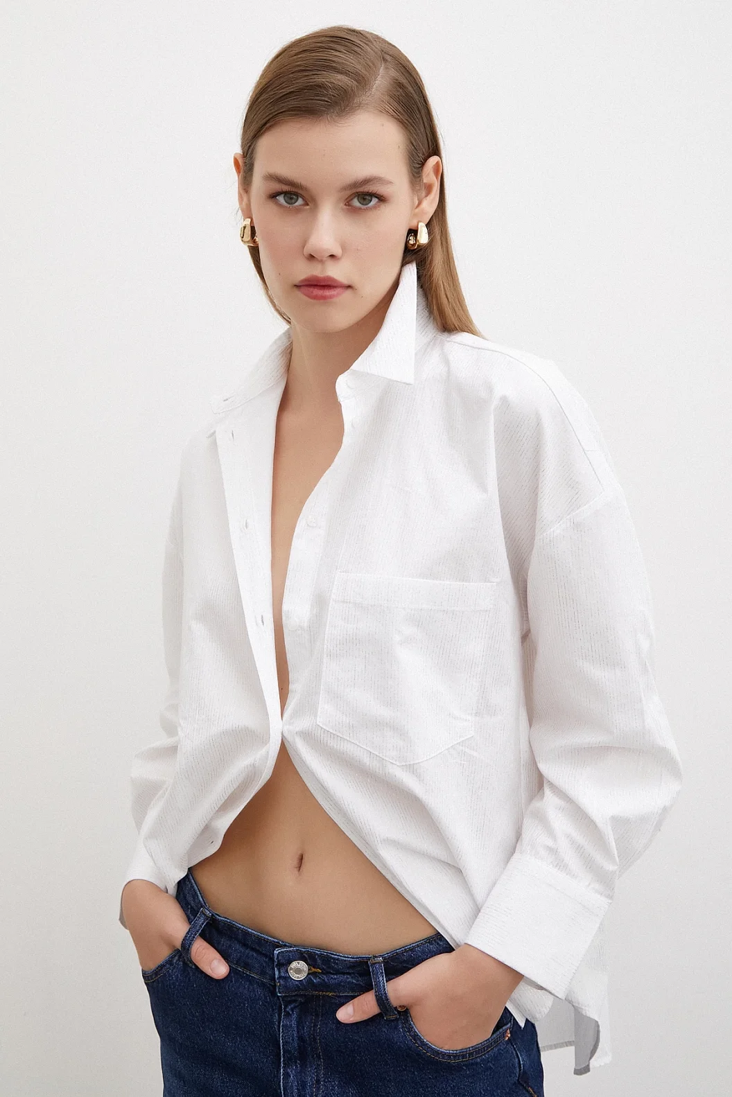 Leafy Poplin Shirt White