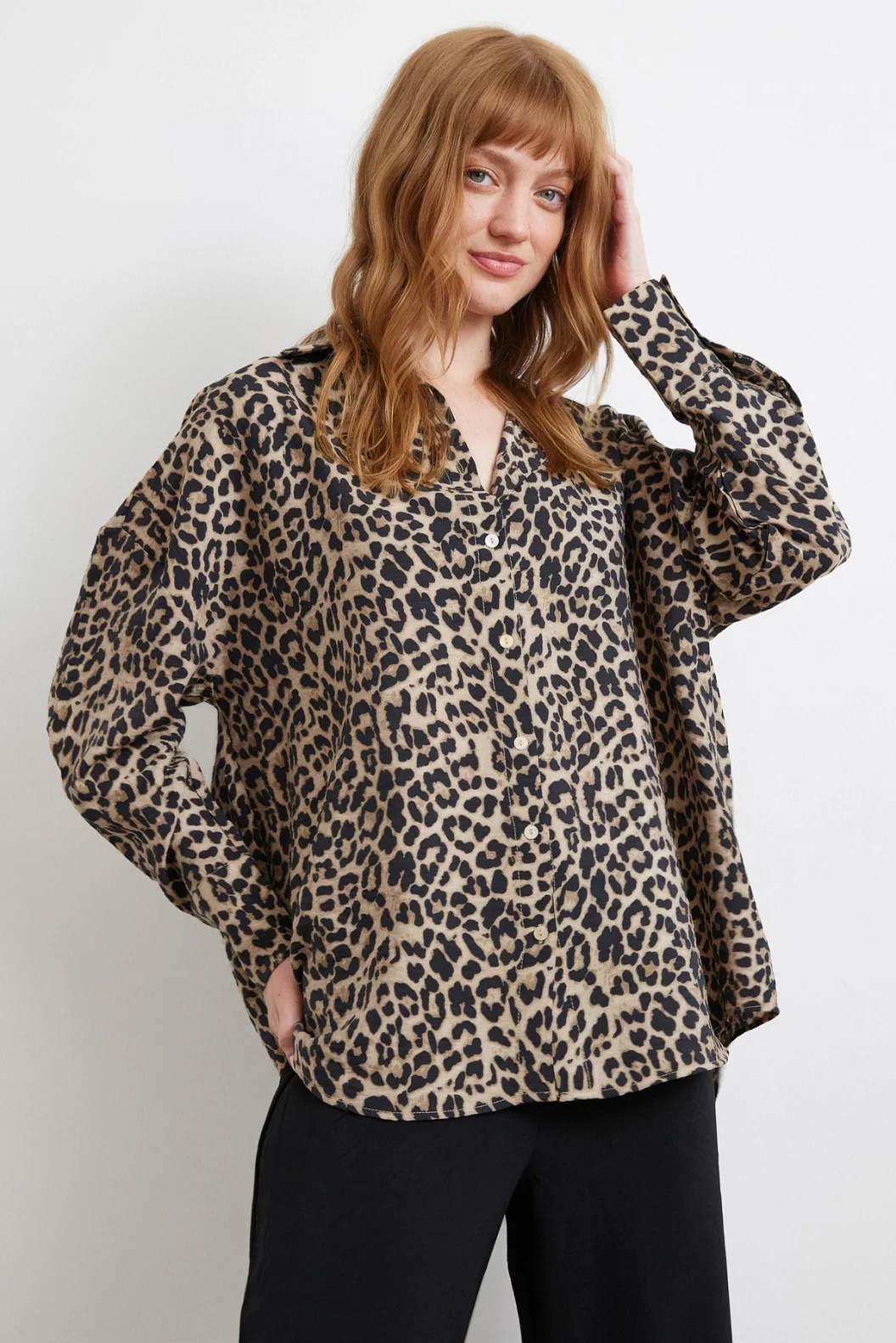 Leopardenmuster Java-Hemd Schwarz