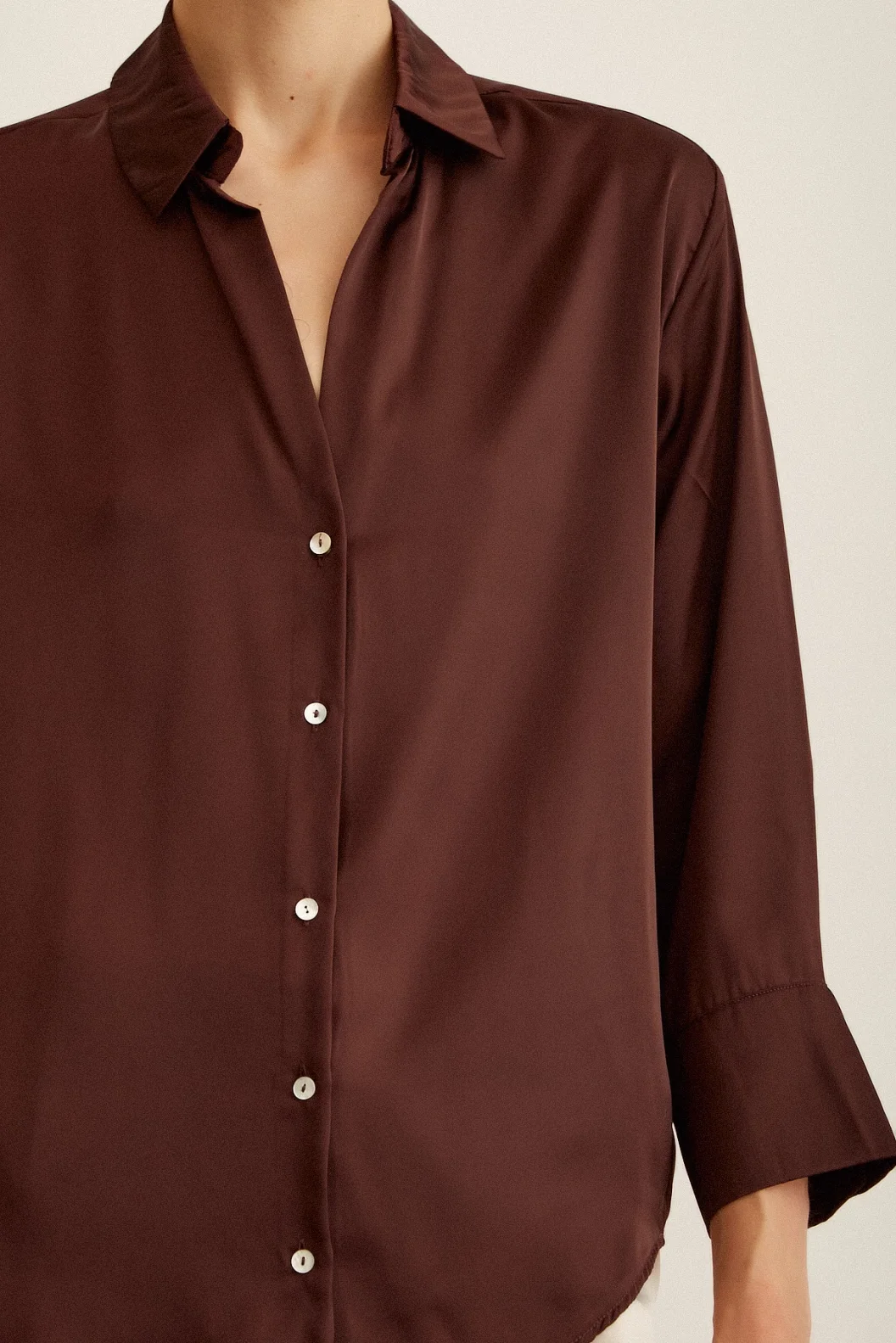 Basic Saten Shirt Brown