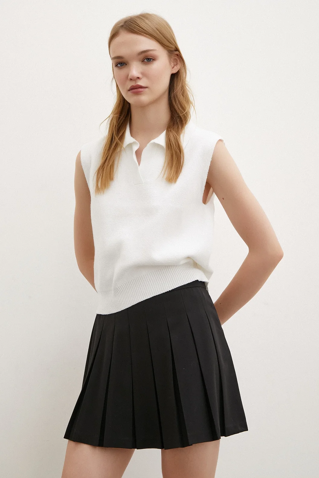 Türkis Polokragenpullover Weiß