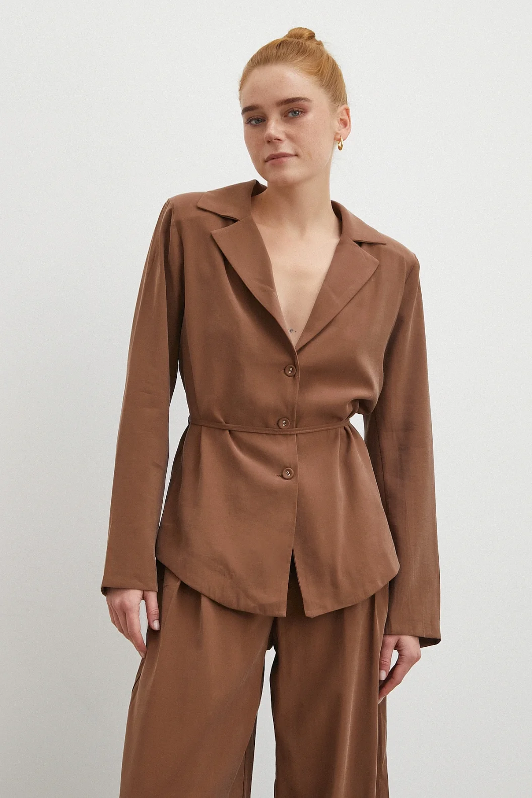 Gömlek Pantolon Modal Takım Kahve