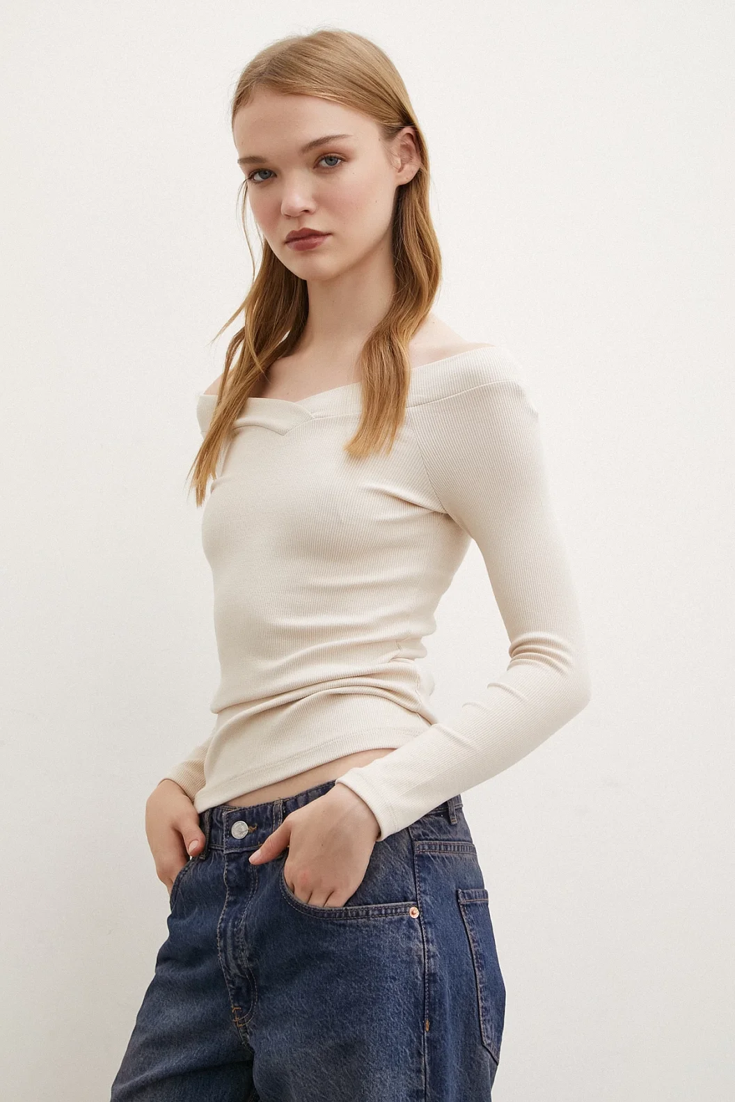 Boat Neck Blouse Beige