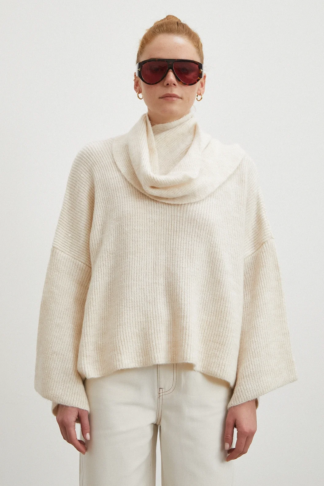 Fitilli Şal Yaka Kazak Ekru