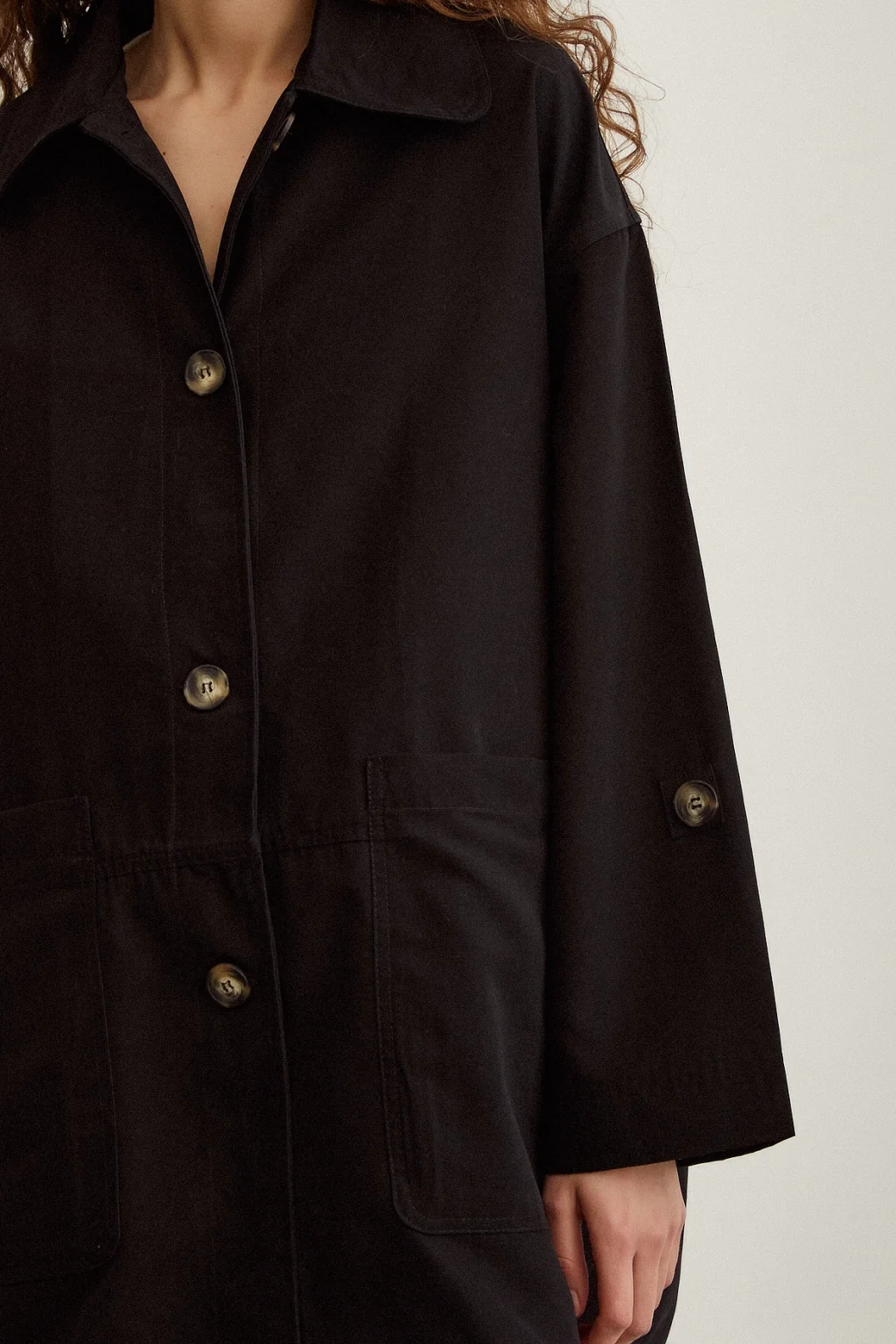 Torba Pocket Trench Coat Black