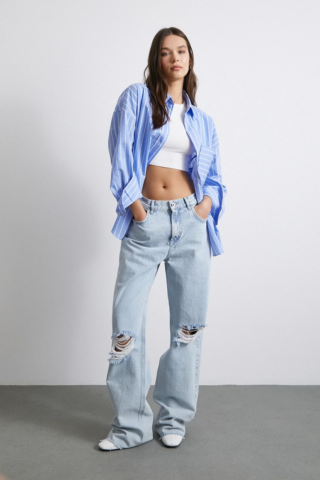 Basic Organic Cotton Striped Shirt Blue