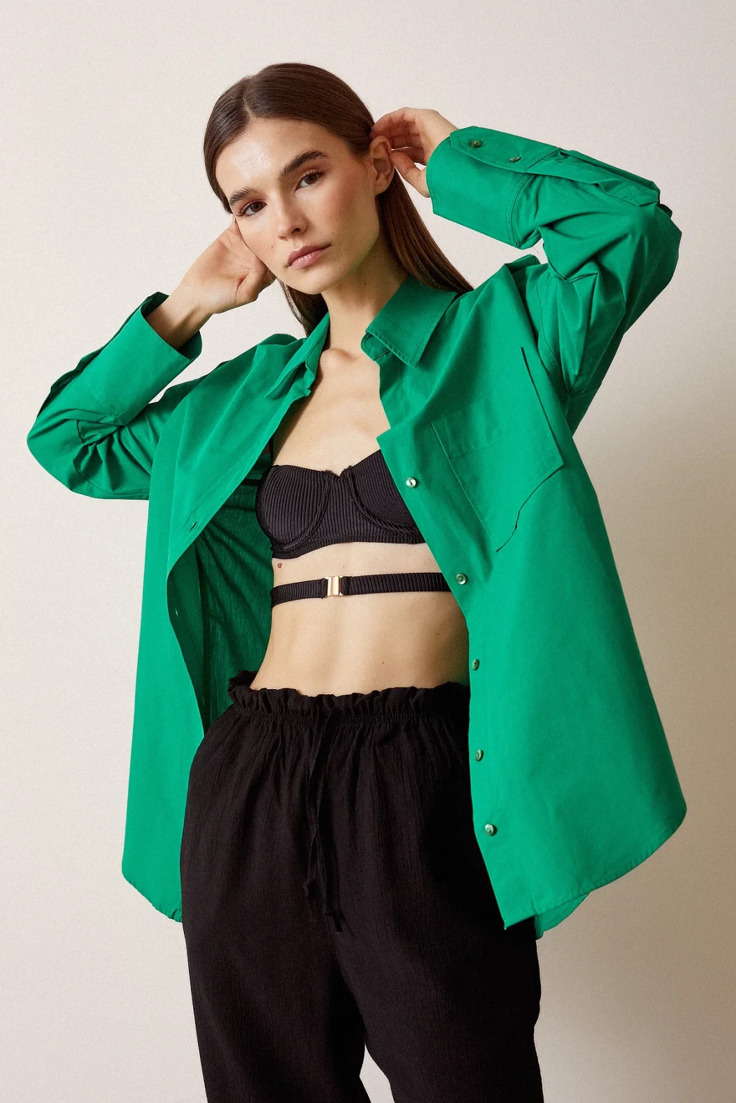 قميص بوبلين كلاسيكي أخضر