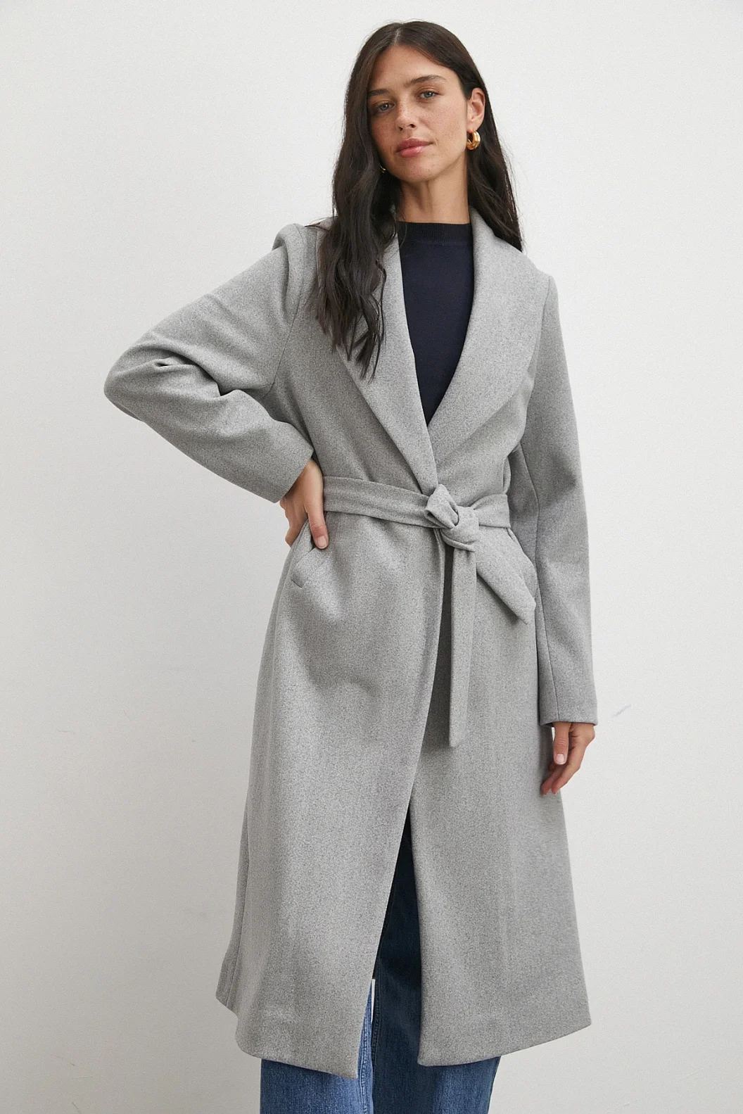 Kuşaklı Kaşe Kaban Gri