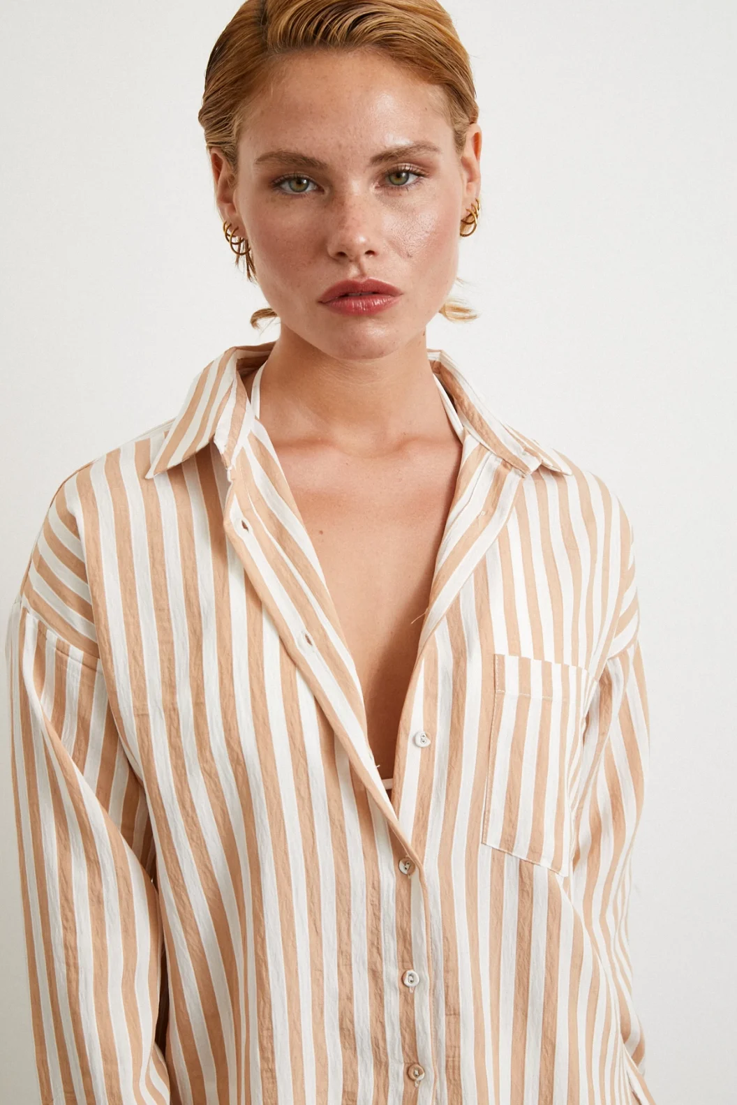 Multi Striped Pocket Shirt Camel